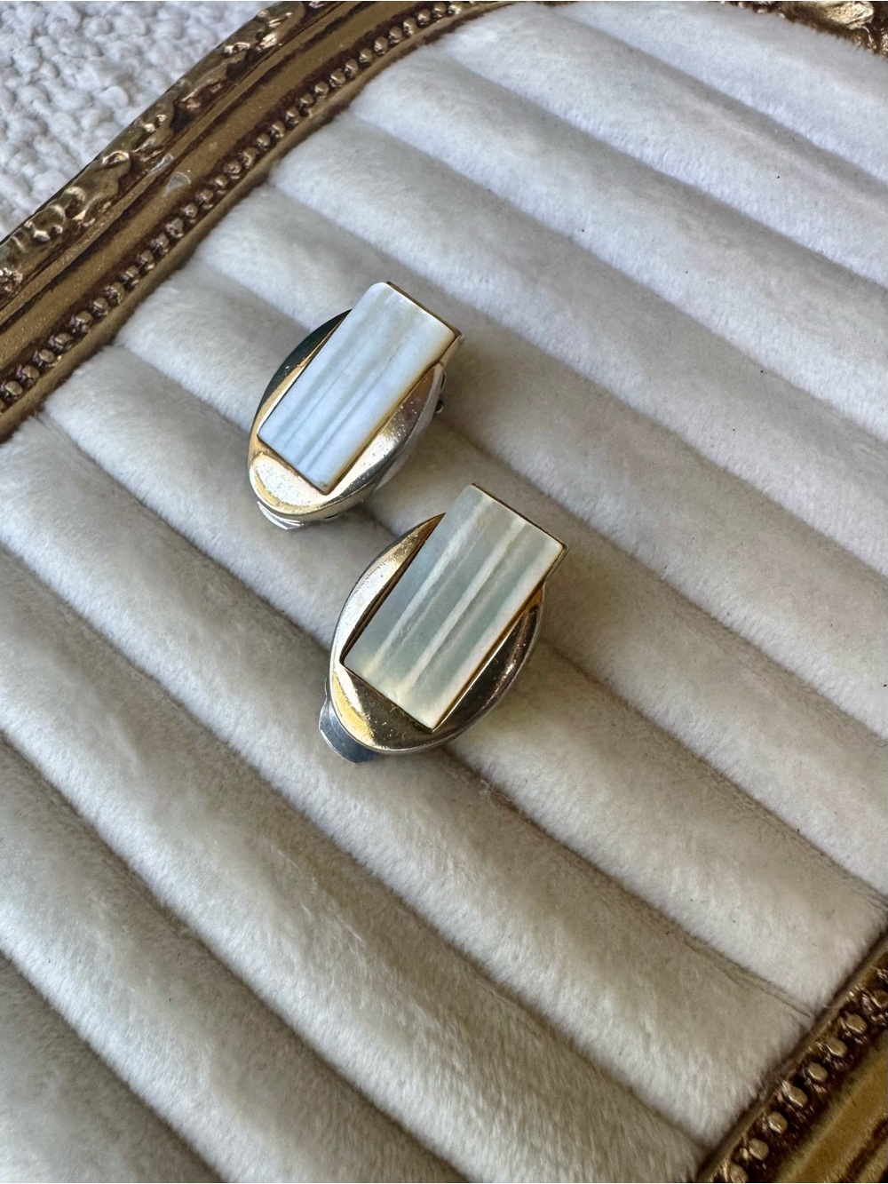 SWANK  T2 Sterling Silver Mother-of-Pearl Clip-On Earrings